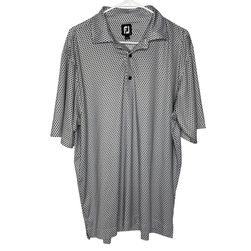 FootJoy Mens Grey Geometric Diamond Print Performance Golf Polo Shirt Large L